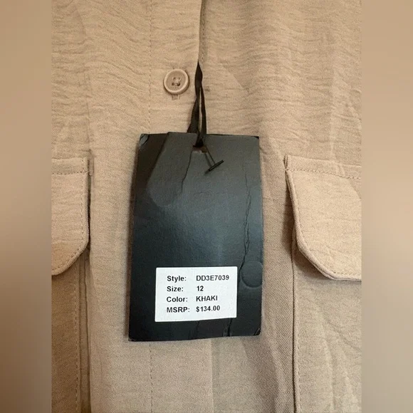 NWT DKNY Khaki Tiered Button Down Tie Waist Midi Dress Sz 12 - Picture 4 of 9